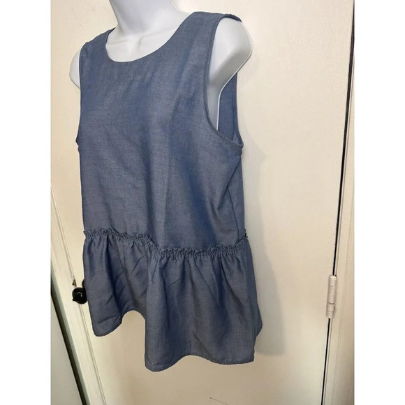 Ann Taylor New Petite Chambray Tie Back Peplum Shell Size Small #0863 - Picture 3 of 11